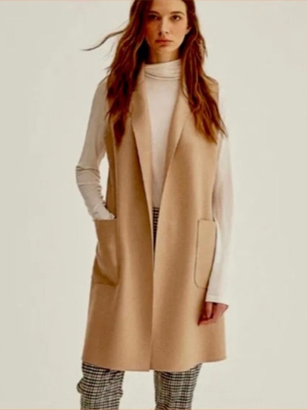 JOIE Sleeveless Long Camel Vest - Neutral Layering Piece